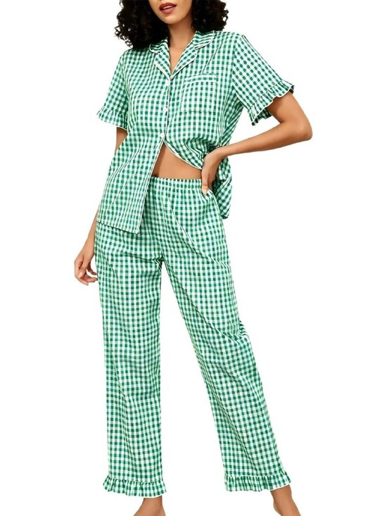 Other - Women's Green Cotton Button Down Shirt Sleepwear 2 Piece Pajamas Set